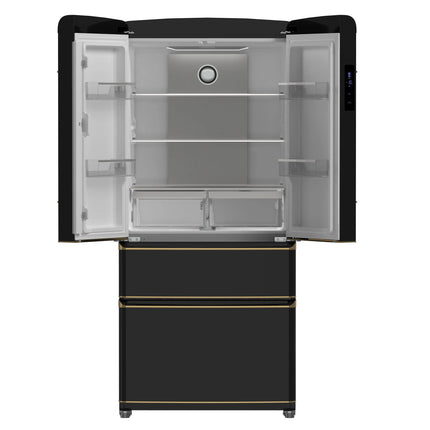 Forno Luigi 33-Inch French Door Refrigerator, 18 cu.ft, Black Finish, Antique Brass Handles, ENERGY STAR Certified FORNO