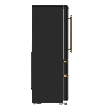 Forno Luigi 33-Inch French Door Refrigerator, 18 cu.ft, Black Finish, Antique Brass Handles, ENERGY STAR Certified FORNO