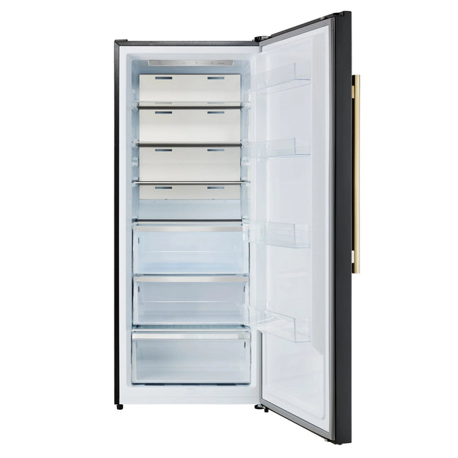 Forno Maderno 28-Inch Convertible Freezer/Refrigerator in Black with Antique Brass Handle, 13.6 cu.ft. Right Swing FORNO