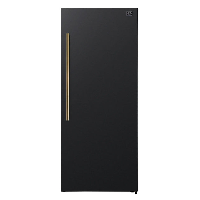 Forno Maderno 28-Inch Convertible Freezer/Refrigerator in Black with Antique Brass Handle, 13.6 cu.ft. Right Swing FORNO