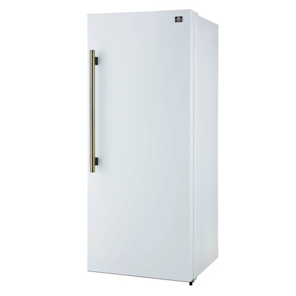 Forno Maderno 28-Inch Built-In Convertible Refrigerator in White with Antique Brass Handle, 13.6 cu.ft. Right Swing with Decorative Trim - 32-Inch Wide FORNO