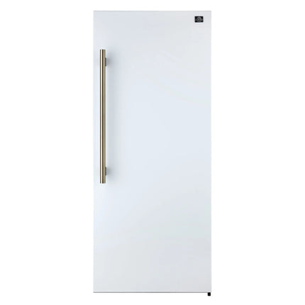 Forno Maderno 28-Inch Built-In Convertible Refrigerator in White with Antique Brass Handle, 13.6 cu.ft. Right Swing with Decorative Trim - 32-Inch Wide FORNO