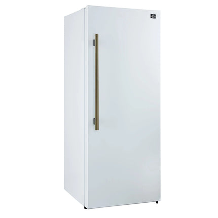 Forno Maderno 28-Inch Built-In Convertible Refrigerator in White with Antique Brass Handle, 13.6 cu.ft. Right Swing with Decorative Trim - 32-Inch Wide FORNO