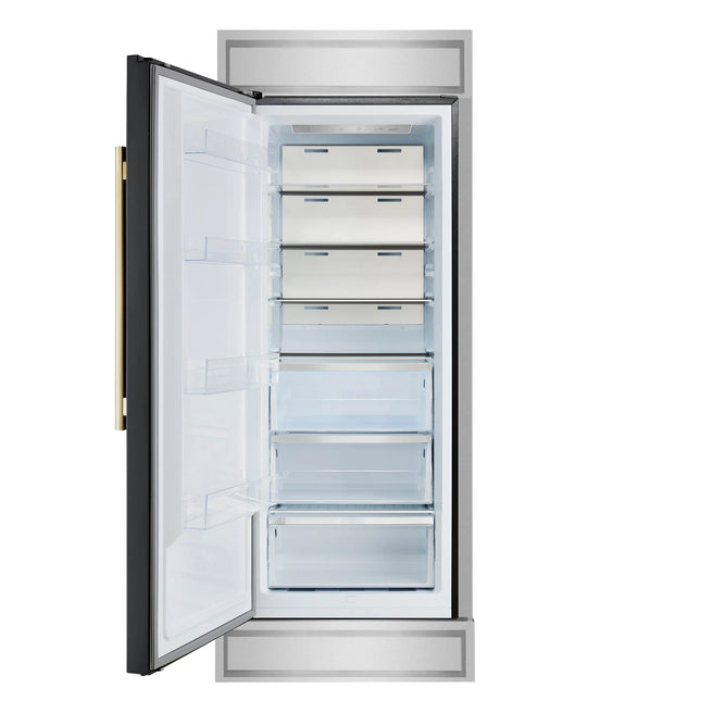 Forno Maderno 28-Inch Built-In Convertible Refrigerator in Black with Antique Brass, 13.6 cu.ft, Left Swing, Decorative Grill, ENERGY STAR Certified FORNO