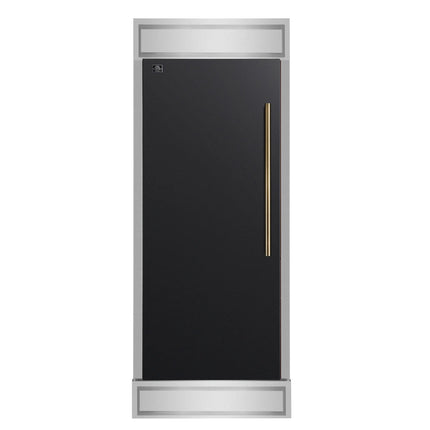 Forno Maderno 28-Inch Built-In Convertible Refrigerator in Black with Antique Brass, 13.6 cu.ft, Left Swing, Decorative Grill, ENERGY STAR Certified FORNO