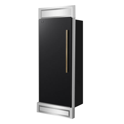 Forno Maderno 28-Inch Built-In Convertible Refrigerator in Black with Antique Brass, 13.6 cu.ft, Left Swing, Decorative Grill, ENERGY STAR Certified FORNO