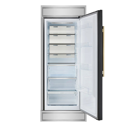 Forno Maderno 28-Inch Built-In Convertible Refrigerator in Black with Antique Brass Handle, 13.6 cu.ft. Right Swing with Decorative Grill - 32-Inch Wide FORNO