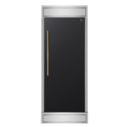 Forno Maderno 28-Inch Built-In Convertible Refrigerator in Black with Antique Brass Handle, 13.6 cu.ft. Right Swing with Decorative Grill - 32-Inch Wide FORNO