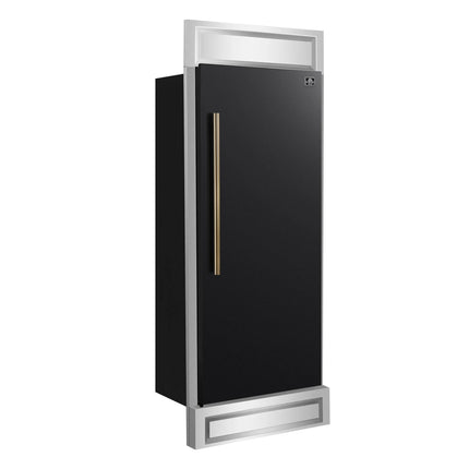 Forno Maderno 28-Inch Built-In Convertible Refrigerator in Black with Antique Brass Handle, 13.6 cu.ft. Right Swing with Decorative Grill - 32-Inch Wide FORNO