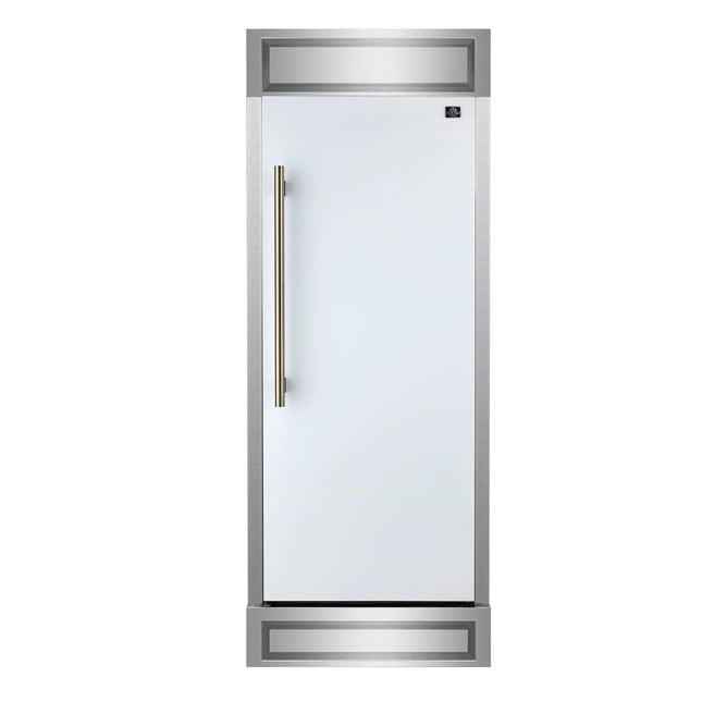 Forno Maderno 28-Inch Built-In Convertible Refrigerator in White with Antique Brass Handle, 13.6 cu.ft. Right Swing with Decorative Grill - 32-Inch Wide FORNO
