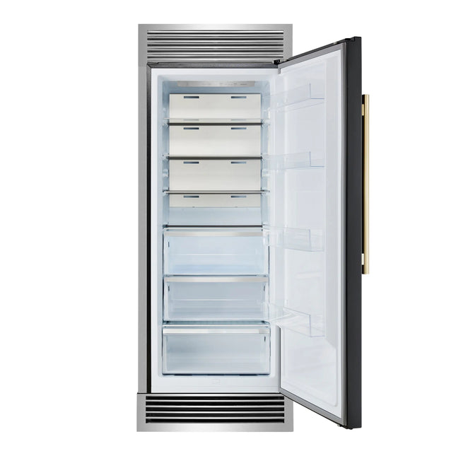 Forno Maderno 28-Inch Built-In Convertible Refrigerator in Black with Antique Brass Handle, 13.6 cu.ft. Right Swing with Decorative Trim - 32-Inch Wide FORNO