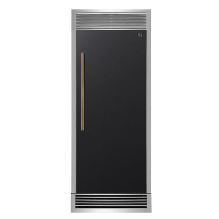 Forno Maderno 28-Inch Built-In Convertible Refrigerator in Black with Antique Brass Handle, 13.6 cu.ft. Right Swing with Decorative Trim - 32-Inch Wide FORNO
