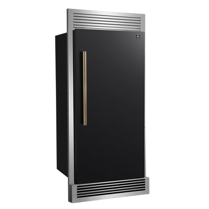 Forno Maderno 28-Inch Built-In Convertible Refrigerator in Black with Antique Brass Handle, 13.6 cu.ft. Right Swing with Decorative Trim - 32-Inch Wide FORNO