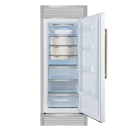 Forno Maderno 28-Inch Built-In Convertible Refrigerator in White with Antique Brass Handle, 13.6 cu.ft. Right Swing with Decorative Trim - 32-Inch Wide FORNO