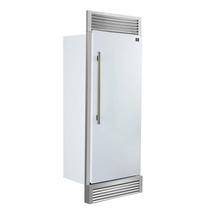 Forno Maderno 28-Inch Built-In Convertible Refrigerator in White with Antique Brass Handle, 13.6 cu.ft. Right Swing with Decorative Trim - 32-Inch Wide FORNO