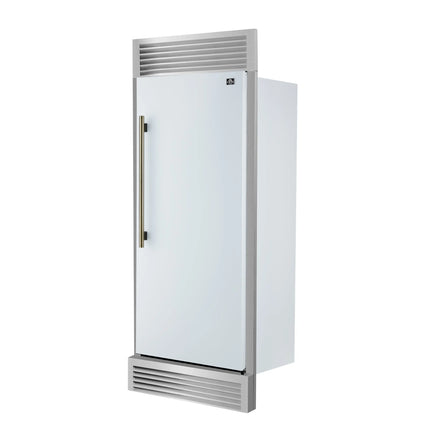 Forno Maderno 28-Inch Built-In Convertible Refrigerator in White with Antique Brass Handle, 13.6 cu.ft. Right Swing with Decorative Trim - 32-Inch Wide FORNO