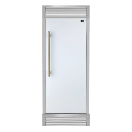 Forno Maderno 28-Inch Built-In Convertible Refrigerator in White with Antique Brass Handle, 13.6 cu.ft. Right Swing with Decorative Trim - 32-Inch Wide FORNO