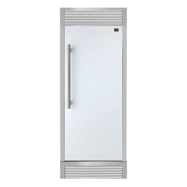 Forno Maderno 28-Inch Built-In Convertible Refrigerator in White with Antique Brass Handle, 13.6 cu.ft. Right Swing with Decorative Trim - 32-Inch Wide FORNO