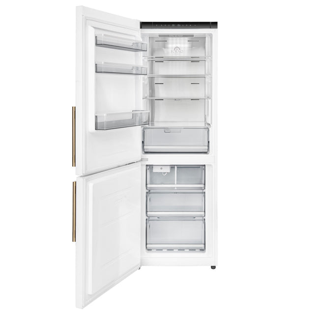 Custodia 24" Bottom Freezer, 10.3 cf., Left Swing, Ice Maker, Total No frost, White, Antique Brass handles FORNO