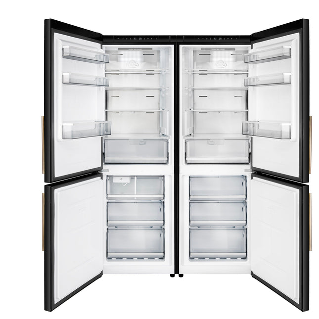 Custodia 48" Bottom Freezer combo, 20.6 cf., Ice Maker, Total No frost, Black, Antique Brass handles FORNO