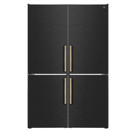 Custodia 48" Bottom Freezer combo, 20.6 cf., Ice Maker, Total No frost, Black, Antique Brass handles FORNO
