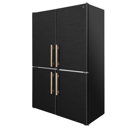 Custodia 48" Bottom Freezer combo, 20.6 cf., Ice Maker, Total No frost, Black, Antique Brass handles FORNO