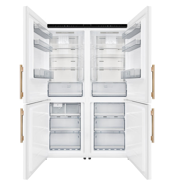 Custodia 48" Bottom Freezer combo, 20.6 cf., Ice Maker, Total No frost, White, Antique Brass handles FORNO