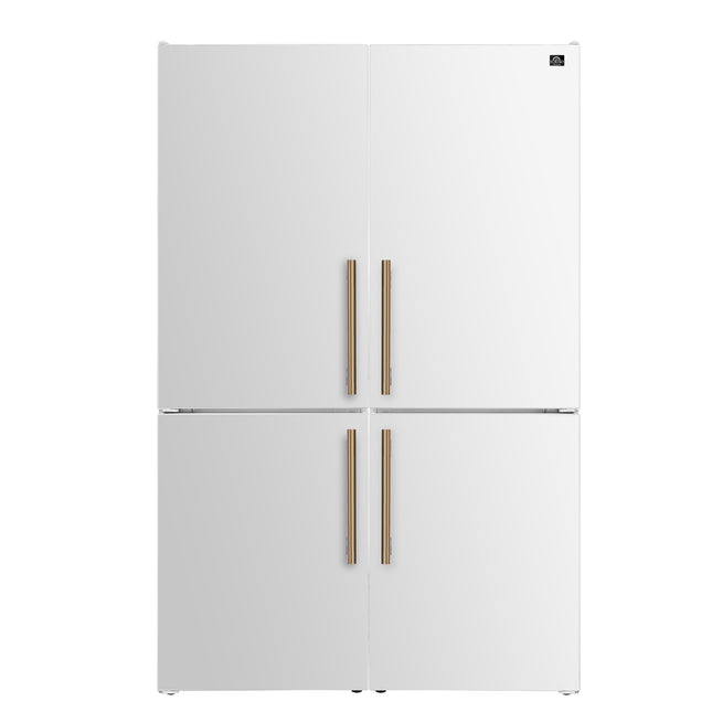 Custodia 48" Bottom Freezer combo, 20.6 cf., Ice Maker, Total No frost, White, Antique Brass handles FORNO