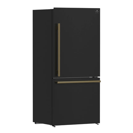Forno Milano Espresso 31-Inch Bottom Freezer Refrigerator, Black, 17.2 cu.ft Capacity, Energy Efficient FORNO
