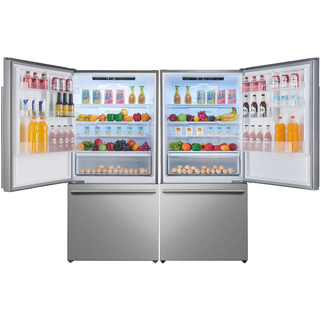 Forno Milano 2-Piece 62-Inch Freestanding Dual Bottom Freezer Refrigerator, Stainless Steel – 34.4 cu.ft, Touch Control, Ice Maker FORNO