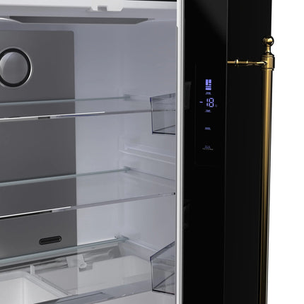 Forno Luigi 33-Inch French Door Refrigerator, 18 cu.ft, Black Finish, Antique Brass Handles, ENERGY STAR Certified FORNO