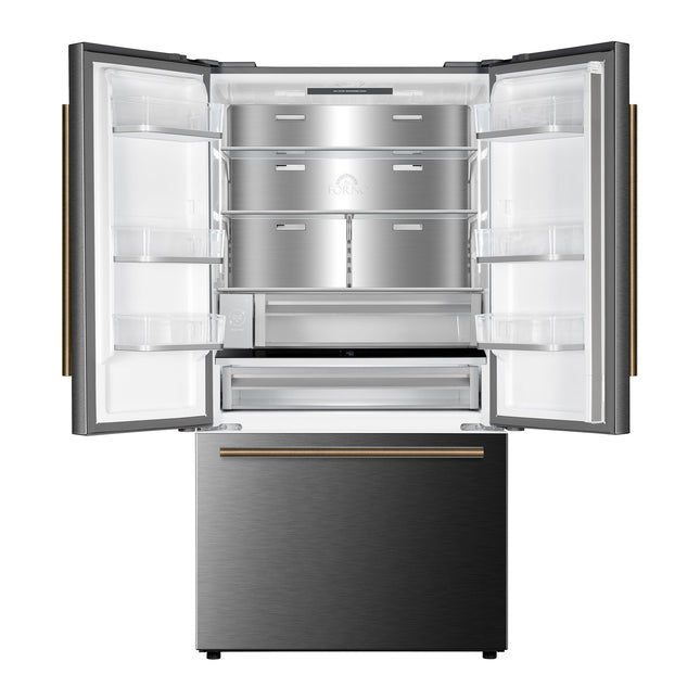 Fiorano 36" French Door Refrigerator in Black, 20.2 cf., Ice Maker, Water dispenser, Total No Frost FORNO