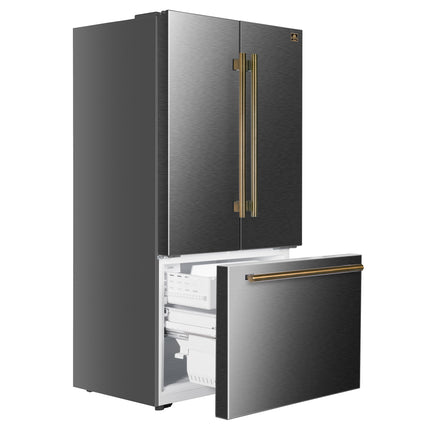 Fiorano 36" French Door Refrigerator in Black, 20.2 cf., Ice Maker, Water dispenser, Total No Frost FORNO