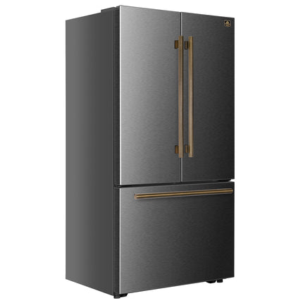 Fiorano 36" French Door Refrigerator in Black, 20.2 cf., Ice Maker, Water dispenser, Total No Frost FORNO