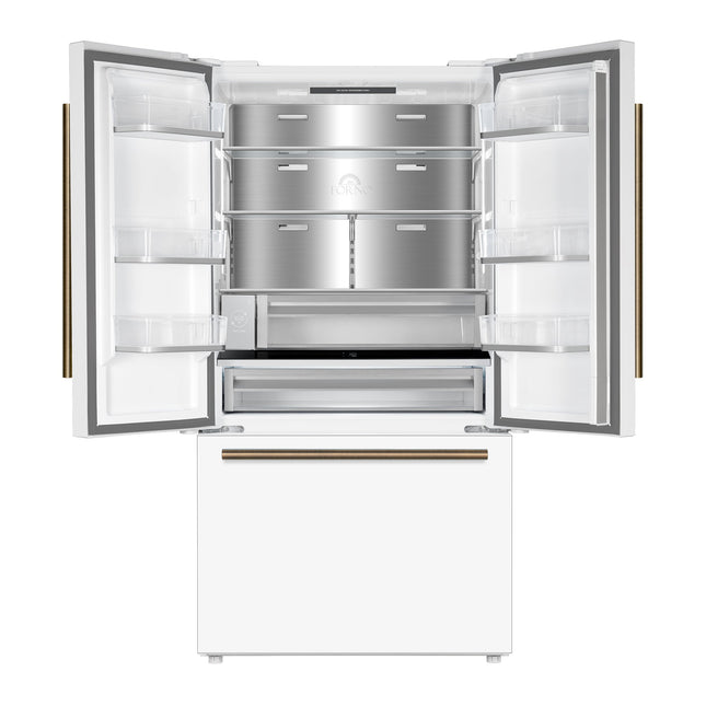 Fiorano 36" French Door Refrigerator in White, 20.2 cf., Ice Maker, Water dispenser, Total No Frost FORNO