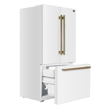 Fiorano 36" French Door Refrigerator in White, 20.2 cf., Ice Maker, Water dispenser, Total No Frost FORNO