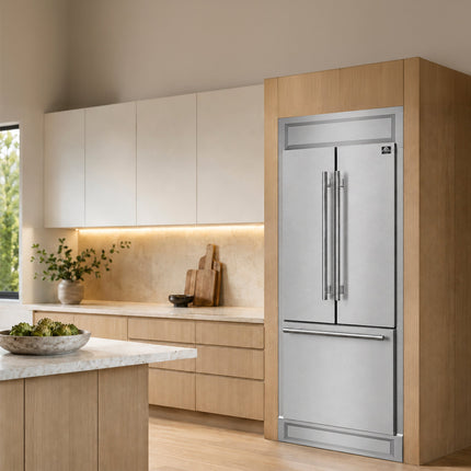 Forno Gallipoli 30-Inch French Door Refrigerator, 17.5 cu.ft Capacity, Modern Decorative Grill, 34-Inch Width, Stainless Steel, No Frost Technology, Energy Efficient FORNO