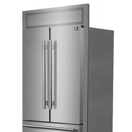 Forno Gallipoli 30-Inch French Door Refrigerator, 17.5 cu.ft Capacity, Modern Decorative Grill, 34-Inch Width, Stainless Steel, No Frost Technology, Energy Efficient FORNO