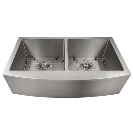 ZLINE 36 in. Niseko Farmhouse Apron Mount Double Bowl Stainless Steel Kitchen Sink with Bottom Grid (SA50D-36)
