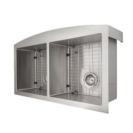 ZLINE 36 in. Niseko Farmhouse Apron Mount Double Bowl Stainless Steel Kitchen Sink with Bottom Grid (SA50D-36)