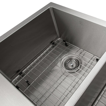 ZLINE 36 in. Niseko Farmhouse Apron Mount Double Bowl Stainless Steel Kitchen Sink with Bottom Grid (SA50D-36)