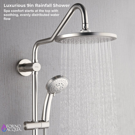 Forno Acqua AcquaSPA Retrofit Shower, Overhead Rainfall Shower, Handheld Shower Head, Body Jets, 6 Way Diverter, Brushed Nickel Finish, 1.8 GPM Flow Rate FORNO ACQUA