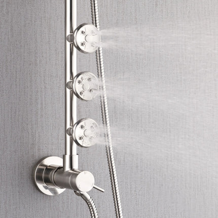 Forno Acqua AcquaSPA Retrofit Shower, Overhead Rainfall, 8 Inch Shower Head, Handheld Shower Head, Body Jets, 6 Way Diverter, Brushed Nickel Finish, 2.5 GPM Flow Rate FORNO ACQUA