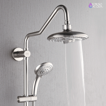 Forno Acqua AcquaSPA Retrofit Shower, Overhead Rainfall, 8 Inch Shower Head, Handheld Shower Head, Body Jets, 6 Way Diverter, Brushed Nickel Finish, 2.5 GPM Flow Rate FORNO ACQUA