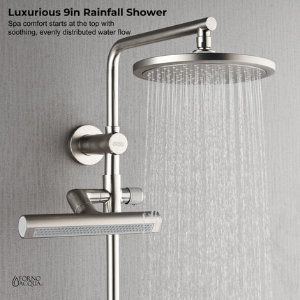 Forno Acqua AcquaFALL Shower, Brushed Nickel Finish, Overhead Rainfall Shower, Handheld Shower Head, Body Jets, 1.8 GPM Flow Rate FORNO ACQUA