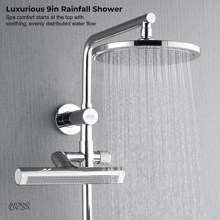 Forno Acqua AcquaFALL Shower, Polished Stainless Steel Finish, Overhead Rainfall Shower, Handheld Shower Head, Body Jets, 1.8 GPM Flow Rate FORNO ACQUA