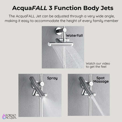 Forno Acqua AcquaFALL Shower, Polished Stainless Steel Finish, Overhead Rainfall Shower, Handheld Shower Head, Body Jets, 1.8 GPM Flow Rate FORNO ACQUA