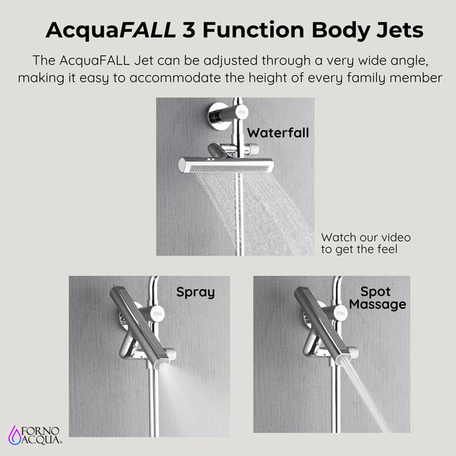 Forno Acqua AcquaFALL Shower, Polished Stainless Steel Finish, Overhead Rainfall Shower, Handheld Shower Head, Body Jets, 1.8 GPM Flow Rate FORNO ACQUA