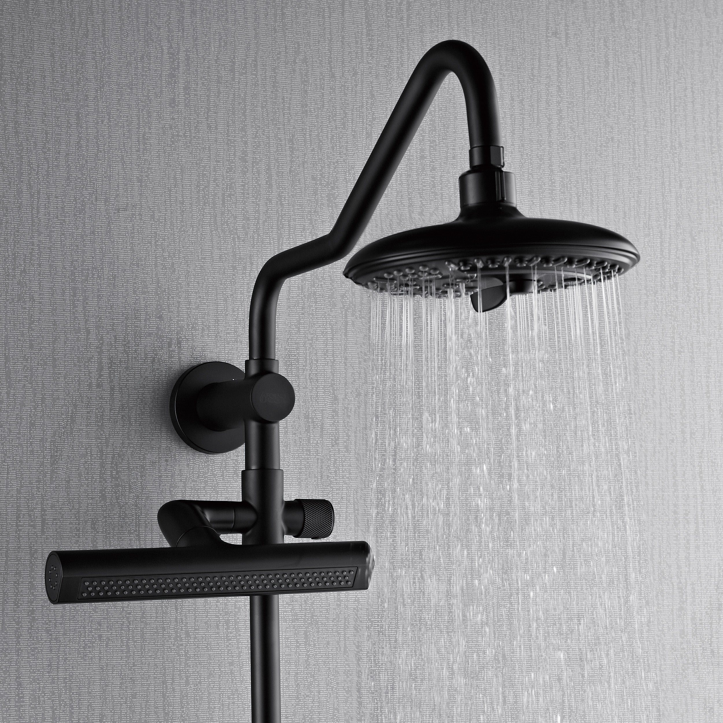 Forno Acqua AcquaFALL Shower, Matte Black Finish, Overhead Rainfall Shower, 7 Way Diverter, Handheld Shower Head, Body Jets, 2.5 GPM Flow Rate