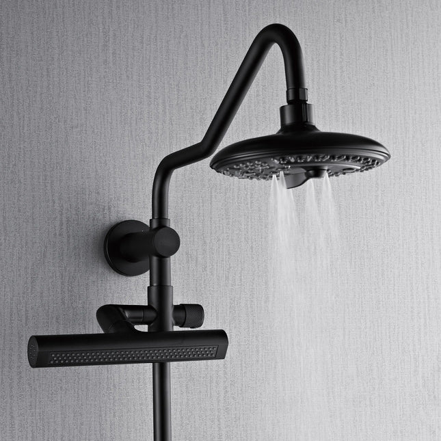 Forno Acqua AcquaFALL Shower, Matte Black Finish, Overhead Rainfall Shower, 7 Way Diverter, Handheld Shower Head, Body Jets, 2.5 GPM Flow Rate FORNO ACQUA